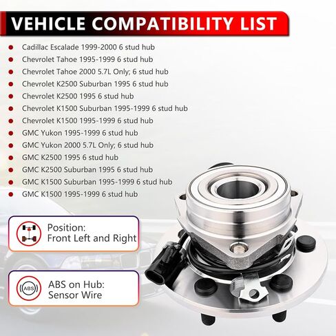 4WD 515024 2pcs Front Wheel Bearing Hub Assembly for Cadillac Escalade 1999-2000, for Chevy Tahoe 1995-2000, for GMC Yukon, for K1500(Suburban) 1995-1999, for K2500 (Suburban) 1995, 6-Lug w/ABS in Kuwait