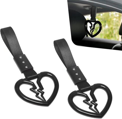 2 PCS Car Warning Hanging Ring, ABS Nylon with Broken Heart Shape Rear Bumper Hand Pull Ring, Multi-purpose Personalized Decorative Accessory, Fit for Most Car Models (Red & Black) in Kuwait