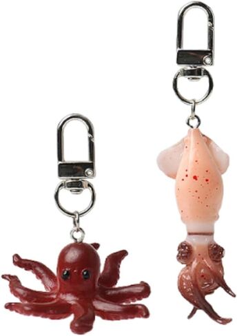 2Pcs Simulated Squid Octopus Keychain Fun Seafood Keychain Weird Personalized Backpack Earphone Accessories Daily Car Pendant in Kuwait