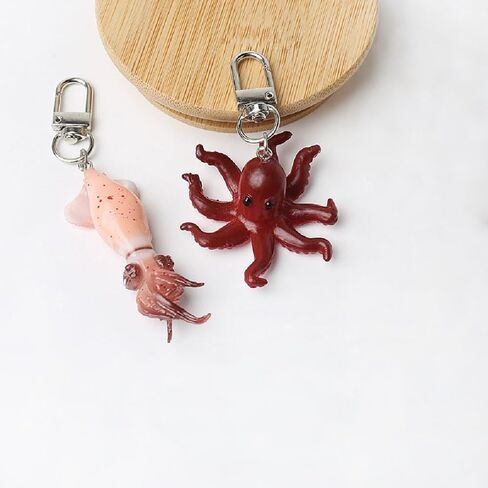 2Pcs Simulated Squid Octopus Keychain Fun Seafood Keychain Weird Personalized Backpack Earphone Accessories Daily Car Pendant in Kuwait