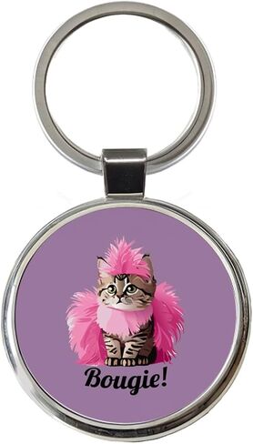 Cat Bougie Funny Pink Feather Boa Round Metal Keychain in Kuwait