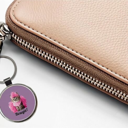 Cat Bougie Funny Pink Feather Boa Round Metal Keychain in Kuwait