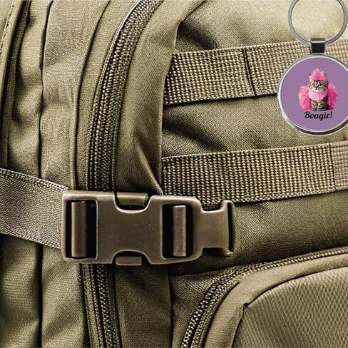 Cat Bougie Funny Pink Feather Boa Round Metal Keychain in Kuwait