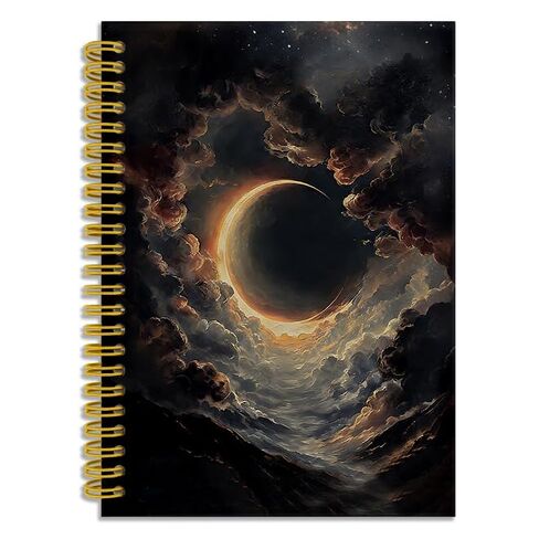 LUKIPOM Sun Moon Celestial Notebook Journal, Dark Aesthetic Gothic Witchy Journal for Women, Celestial Gifts, Vintage Solar Lunar Eclipse Spiral Notebook 5.5x8.3 for Office School Supplies in Saudi Arabia