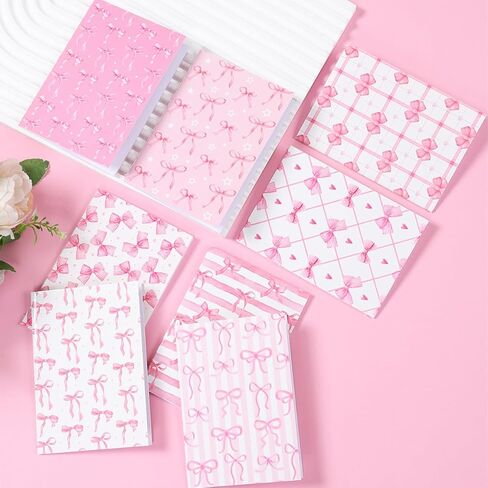 24 Pcs Pink Bow Notebooks, Cute Coquette Bow Design Blank Lined Notebooks, Paper Hardcover Aesthetic Stitched Notepads Desk Accessories for Women Office School Preppy Supplies in Saudi Arabia