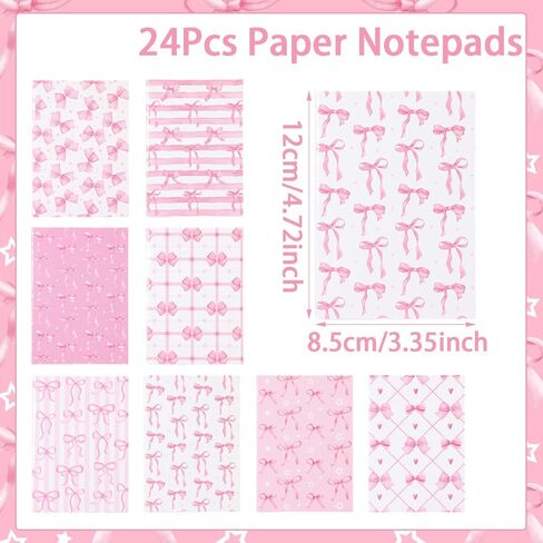 24 Pcs Pink Bow Notebooks, Cute Coquette Bow Design Blank Lined Notebooks, Paper Hardcover Aesthetic Stitched Notepads Desk Accessories for Women Office School Preppy Supplies in Saudi Arabia