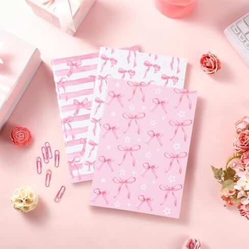 24 Pcs Pink Bow Notebooks, Cute Coquette Bow Design Blank Lined Notebooks, Paper Hardcover Aesthetic Stitched Notepads Desk Accessories for Women Office School Preppy Supplies in Saudi Arabia