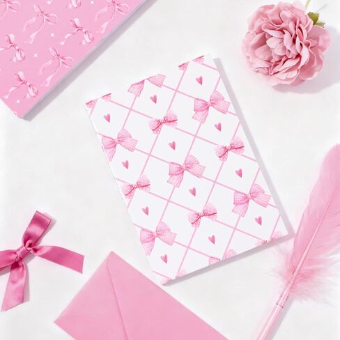 24 Pcs Pink Bow Notebooks, Cute Coquette Bow Design Blank Lined Notebooks, Paper Hardcover Aesthetic Stitched Notepads Desk Accessories for Women Office School Preppy Supplies in Saudi Arabia
