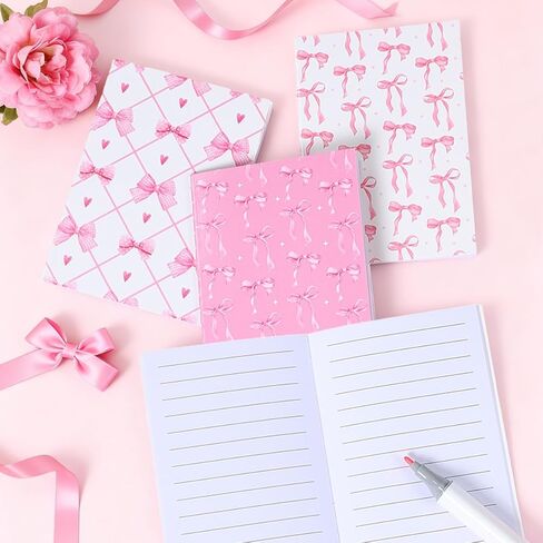 24 Pcs Pink Bow Notebooks, Cute Coquette Bow Design Blank Lined Notebooks, Paper Hardcover Aesthetic Stitched Notepads Desk Accessories for Women Office School Preppy Supplies in Saudi Arabia