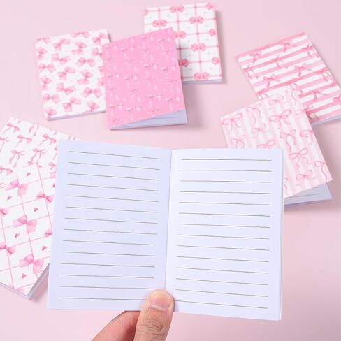 24 Pcs Pink Bow Notebooks, Cute Coquette Bow Design Blank Lined Notebooks, Paper Hardcover Aesthetic Stitched Notepads Desk Accessories for Women Office School Preppy Supplies in Saudi Arabia