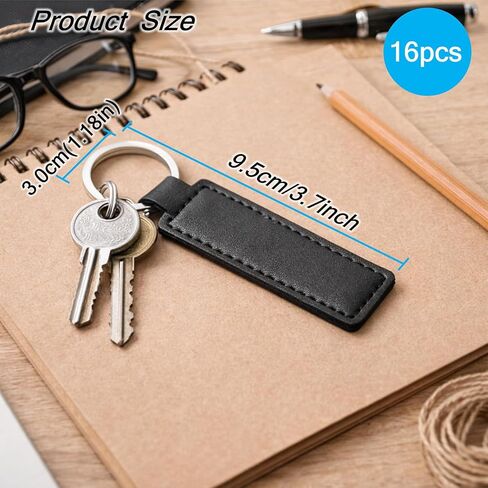 16 Packs PU Leather Keychain Strap Black Keychains PU Tag with 3cm Metal Key Ring Durable Leather Key Fob for Keys, Car Keychain, Bag Charms, DIY Crafts, Gifts in Kuwait