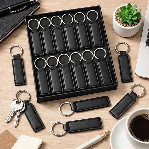 16 Packs PU Leather Keychain Strap Black Keychains PU Tag with 3cm Metal Key Ring Durable Leather Key Fob for Keys, Car Keychain, Bag Charms, DIY Crafts, Gifts in Kuwait