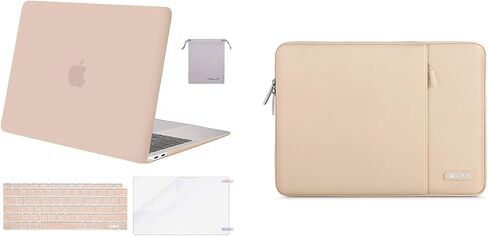 MOSISO Compatible with MacBook Air 13 inch Case 2022, 2021-2018 Release A2337 M1 A2179 A1932, Plastic Hard Shell&Polyester Vertical Sleeve Bag&Keyboard Cover&Screen Protector&Storage Bag,Apricot&Camel in Saudi Arabia