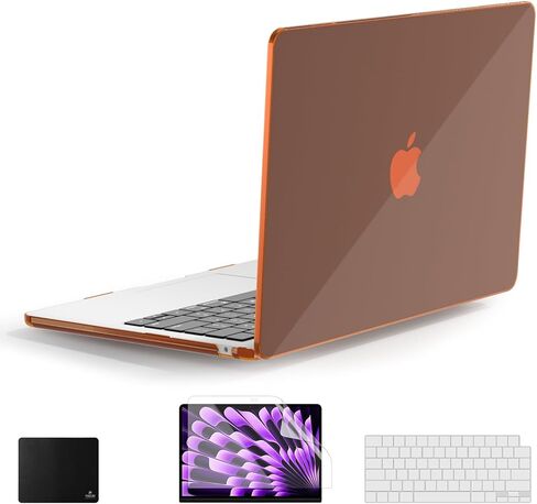 حزمة حافظة صلبة شفافة من PHOCAR لجهاز MacBook Air 13.6 بوصة، متوافقة مع موديلات M4/M3/M2 A3240/A3113/A2681، غطاء حماية برتقالي شفاف مع غطاء لوحة المفاتيح، واقي الشاشة ولوحة الماوس in Kuwait