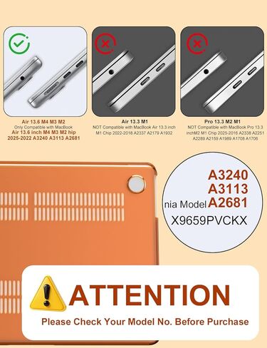 حزمة حافظة صلبة شفافة من PHOCAR لجهاز MacBook Air 13.6 بوصة، متوافقة مع موديلات M4/M3/M2 A3240/A3113/A2681، غطاء حماية برتقالي شفاف مع غطاء لوحة المفاتيح، واقي الشاشة ولوحة الماوس in Kuwait