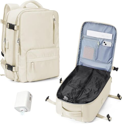 حقيبة ظهر WONHOX بختم فراغ للسفر مع مضخة هواء مضغوطة، حقيبة نهارية، منتج شخصي يمكن حمله أثناء الطيران، حقيبة كمبيوتر محمول موفر للمساحة، تخزين مع نظام تفريغ، حقيبة سفر للنساء والرجال، بيج in Kuwait