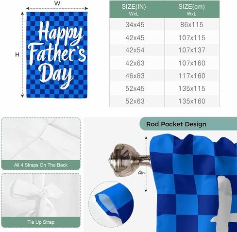 Happy Father's Day Tie Up Curtains for Window, Blue Checkered Plaid Thermal Insulated Balloon Shade Adjustable Rod Pocket Curtains Valance Panels for Kitchen Bathroom Café 42'' x 54'' in Saudi Arabia