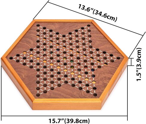 Yellow Mountain Imports Wooden Chinese Checkers Halma Board Game Set - 12.7 Inches - with Drawers and Glass Marbles - Made in Kuwait