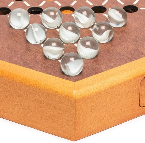 Yellow Mountain Imports Wooden Chinese Checkers Halma Board Game Set - 12.7 Inches - with Drawers and Glass Marbles - Made in Kuwait