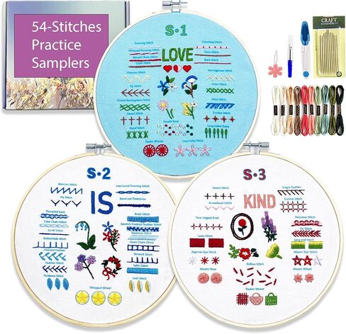 Sutesloly 4 مجموعات مجموعات التطريز المبتدئين للبالغين، تعلم زهرة النبات بسيطة التطريز اليدوي مجموعات البدء مع الأنماط، الأساسية سهلة غرزة الفطر الأزهار تعلم التطريز بداية الممارسة عدة in Kuwait