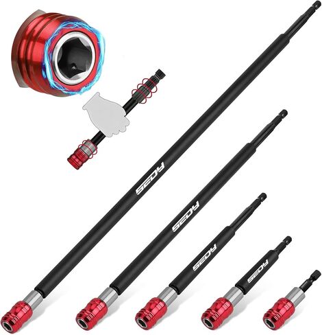 Magnetic Screwdriver Bit Holder Set: 5-Piece 1/4 Inch Hex Shank Quick Release Extension Adapter | Super Straight Durable CR-V Steel | Universal Fit for Impact Driver Bits | 2", 4", 6", 12", 17" Long in Saudi Arabia