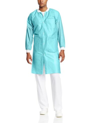 ValuMax 3660TEL Extra-Safe, Wrinkle-Free, Noble Looking Disposable SMS Knee Length Lab Coat, Teal, L, Pack of 10 in Kuwait