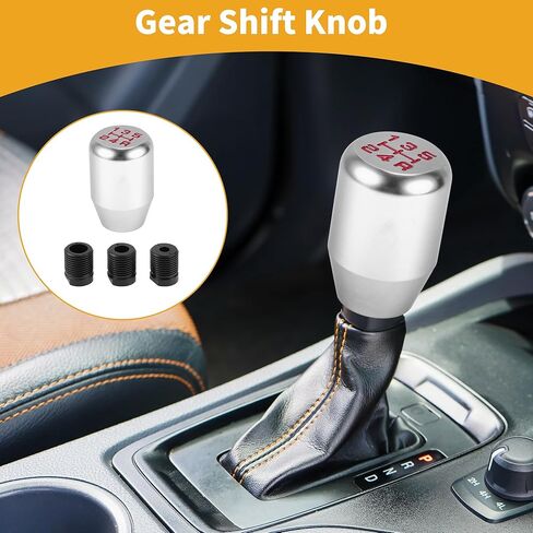 1 Set 6cm Universal Shift Knob - Car Gear Shifter Knob with 3 Adapter for 5 Speed Manual Transmission Vehicle - Aluminum Alloy Silver Tone Red in Saudi Arabia