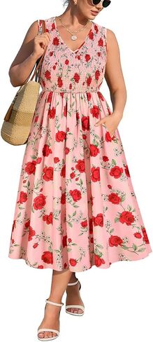 RITERA Plus Size Summer Dresses for Curvy Women Sleeveless V Neck Spring Wedding Guest Dress Maxi Smocked Casual Dress XL-5XL in Saudi Arabia