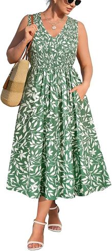 RITERA Plus Size Summer Dresses for Curvy Women Sleeveless V Neck Spring Wedding Guest Dress Maxi Smocked Casual Dress XL-5XL in Saudi Arabia