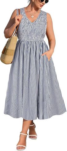 RITERA Plus Size Summer Dresses for Curvy Women Sleeveless V Neck Spring Wedding Guest Dress Maxi Smocked Casual Dress XL-5XL in Saudi Arabia