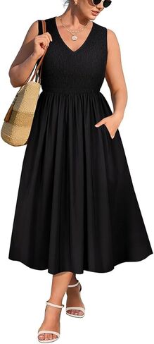 RITERA Plus Size Summer Dresses for Curvy Women Sleeveless V Neck Spring Wedding Guest Dress Maxi Smocked Casual Dress XL-5XL in Saudi Arabia