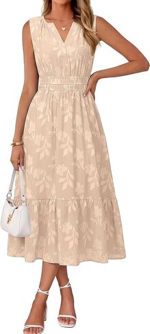 Simplee Womens Summer Maxi Dress Boho Floral Casual A Line V Neck Sleeveless Empire Waist Flowy Beach Vacation Sundress in Saudi Arabia