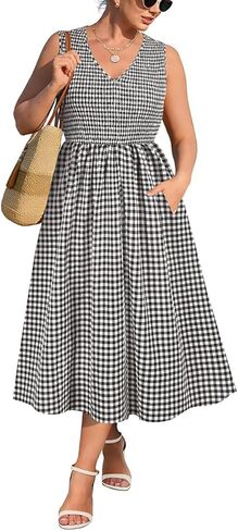 RITERA Plus Size Summer Dresses for Curvy Women Sleeveless V Neck Spring Wedding Guest Dress Maxi Smocked Casual Dress XL-5XL in Saudi Arabia