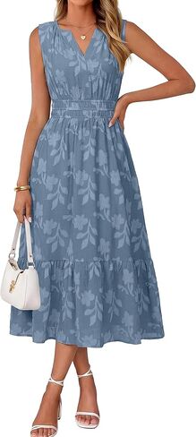 Simplee Womens Summer Maxi Dress Boho Floral Casual A Line V Neck Sleeveless Empire Waist Flowy Beach Vacation Sundress in Saudi Arabia