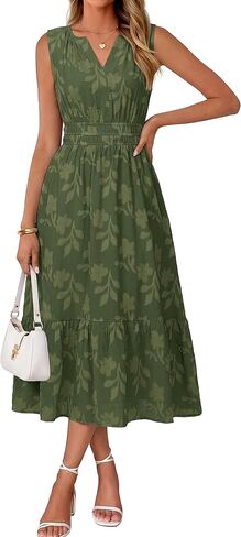 Simplee Womens Summer Maxi Dress Boho Floral Casual A Line V Neck Sleeveless Empire Waist Flowy Beach Vacation Sundress in Saudi Arabia