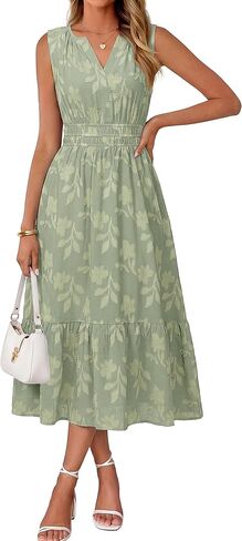 Simplee Womens Summer Maxi Dress Boho Floral Casual A Line V Neck Sleeveless Empire Waist Flowy Beach Vacation Sundress in Saudi Arabia