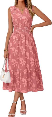 Simplee Womens Summer Maxi Dress Boho Floral Casual A Line V Neck Sleeveless Empire Waist Flowy Beach Vacation Sundress in Saudi Arabia