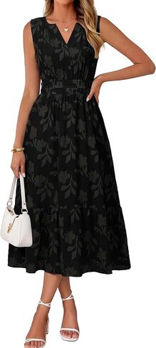 Simplee Womens Summer Maxi Dress Boho Floral Casual A Line V Neck Sleeveless Empire Waist Flowy Beach Vacation Sundress in Saudi Arabia