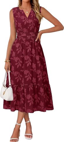 Simplee Womens Summer Maxi Dress Boho Floral Casual A Line V Neck Sleeveless Empire Waist Flowy Beach Vacation Sundress in Saudi Arabia