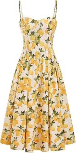 CIDER Women Sun Dresses Lemon Spaghetti Strap A Line Square Neck Maxi Dress Vacation Party Beach Outfits in Saudi Arabia