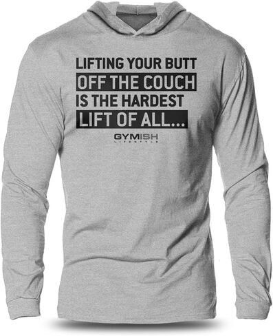 Gymish Lifestyle Hardest Lift Inspirational Gym Hooded Shirt Workout Long Sleeves Active T-shirt in Saudi Arabia
