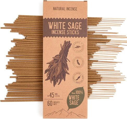 White Sage Incense Sticks - Total 60 Insence-Sticks - Smudging Incense for Positive Energy & Spiritual Cleansing in Kuwait