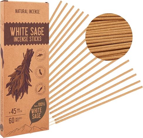 White Sage Incense Sticks - Total 60 Insence-Sticks - Smudging Incense for Positive Energy & Spiritual Cleansing in Kuwait