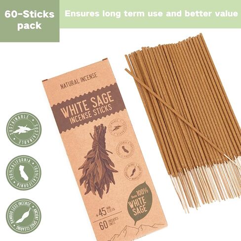 White Sage Incense Sticks - Total 60 Insence-Sticks - Smudging Incense for Positive Energy & Spiritual Cleansing in Kuwait