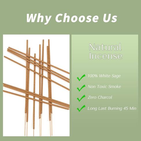 White Sage Incense Sticks - Total 60 Insence-Sticks - Smudging Incense for Positive Energy & Spiritual Cleansing in Kuwait