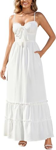 Womens Floral Front Tie Smocked Maxi Dress Spaghetti Strap Ruffled Tiered Summer Casual Boho Beach Sundress in Saudi Arabia