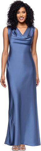 Betsy & Adam Womens Satin Cowl Neck Sleeveless Floor Length Dress (Petite) in Saudi Arabia