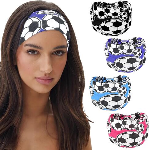 ANBALA 4 Pcs Soccer Headbands for Women Girls Boys Elastic Sweatband Headbands Adjustable Athletic Headband for Daily, Running, Football, and Outdoor Play in Kuwait
