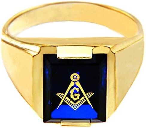 خاتم ماسوني ماسوني أزرق من الذهب الأصفر عيار 10 قيراط للرجال وخاتم ماسوني بوصلة in Kuwait