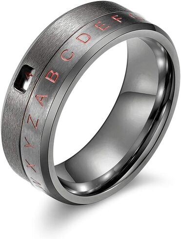 JAJAFOOK Stainless Steel 8MM Men's Alphabet Number Spinner Ring Decoder Design Silver-tone, Black-tone, Gold-tone in Saudi Arabia